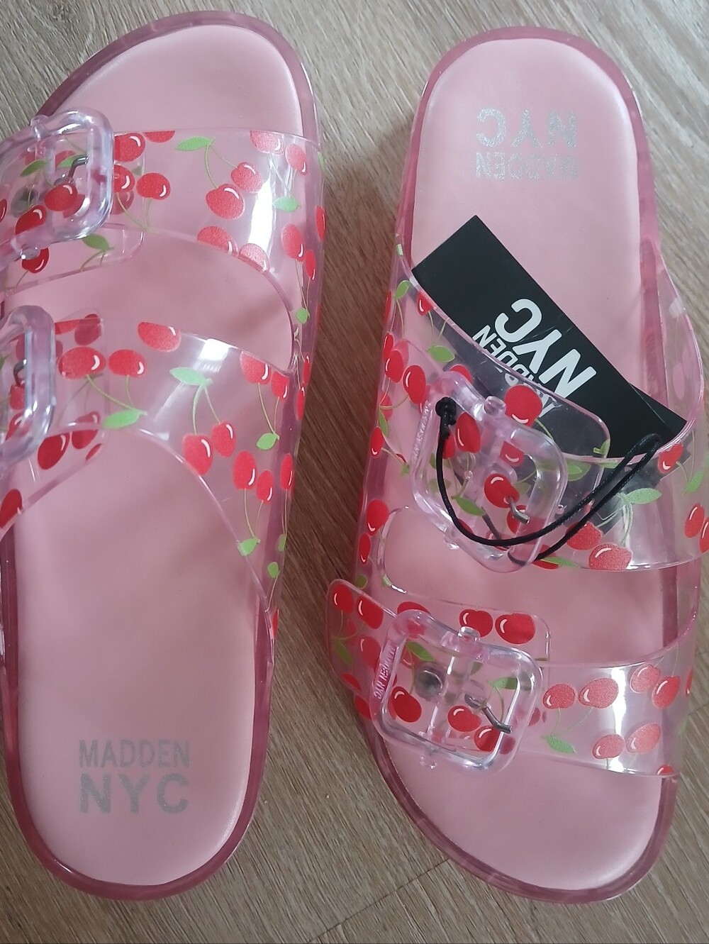 Madden NYC Cherry Slide Sandals Jelly Footbed Slip On Adjustable Buckles Size 7